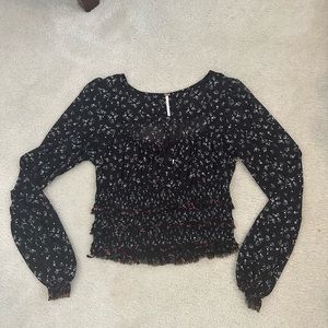 free people long sleeve square neck top scrunched waist tie accent at bust